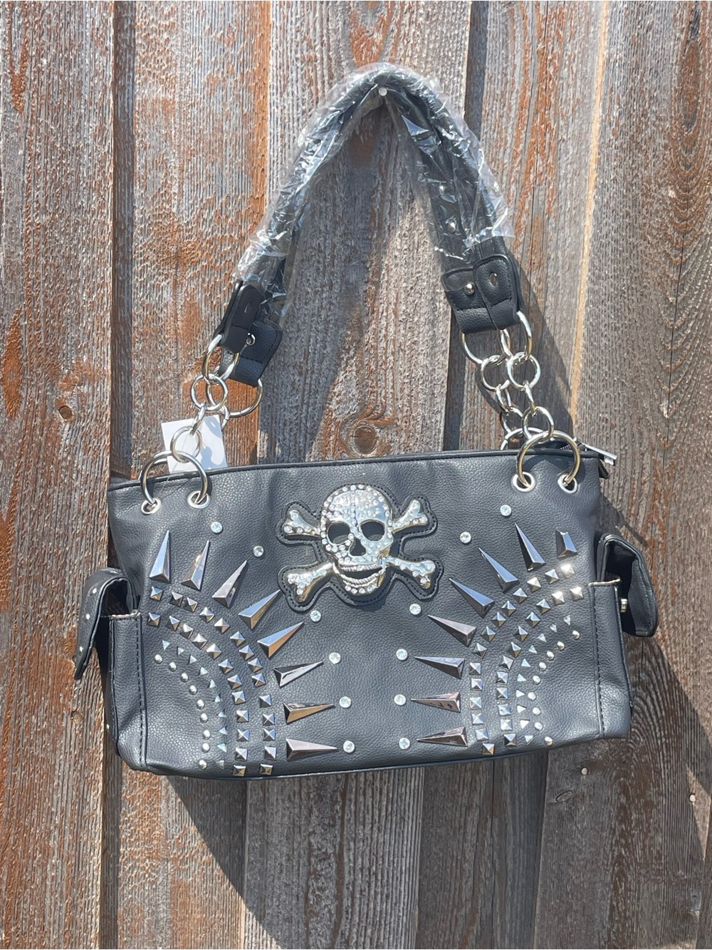 Gothic Skull Crossbones Studded Handbag Black